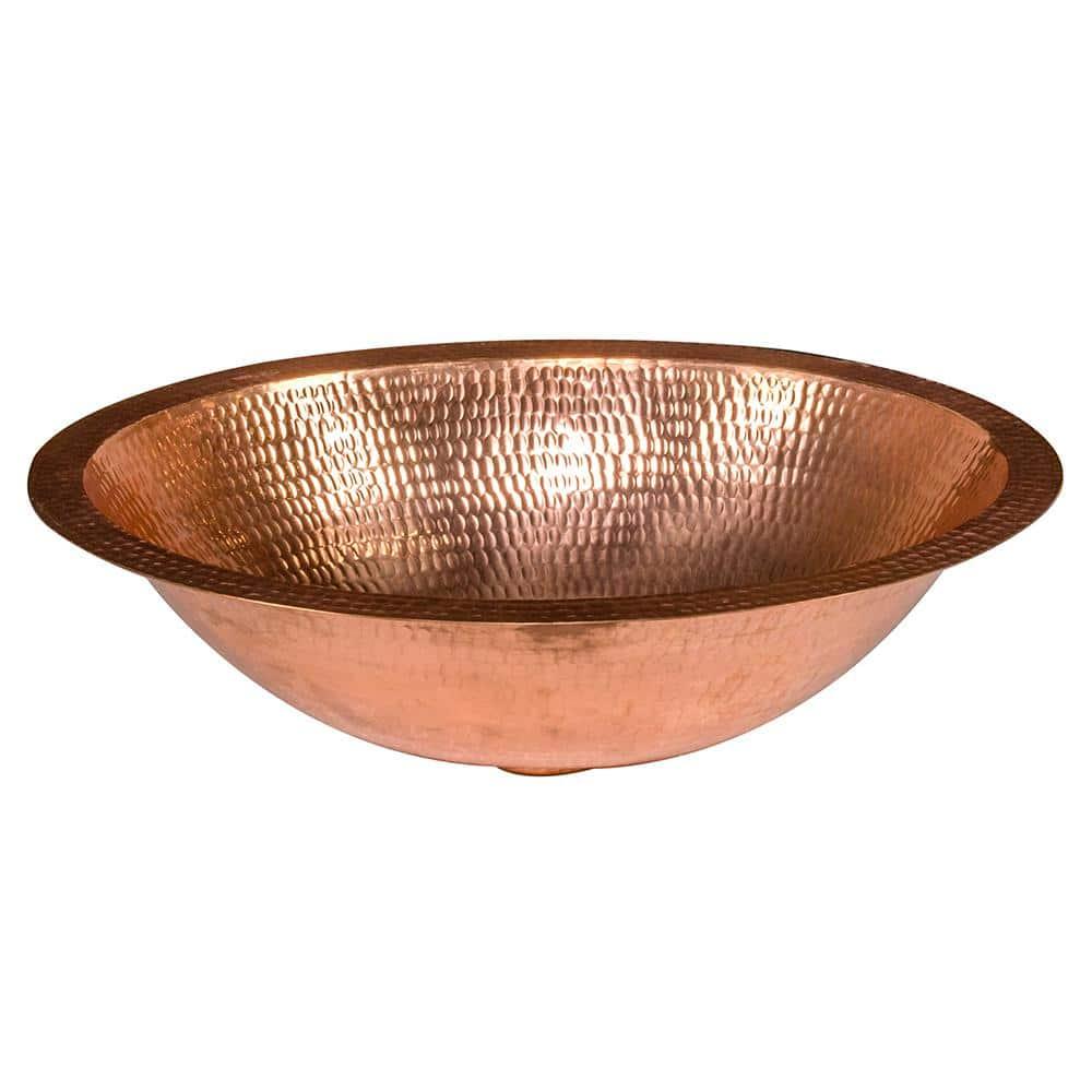 17" Oval Under Counter Hammered Copper Bathroom Sink
