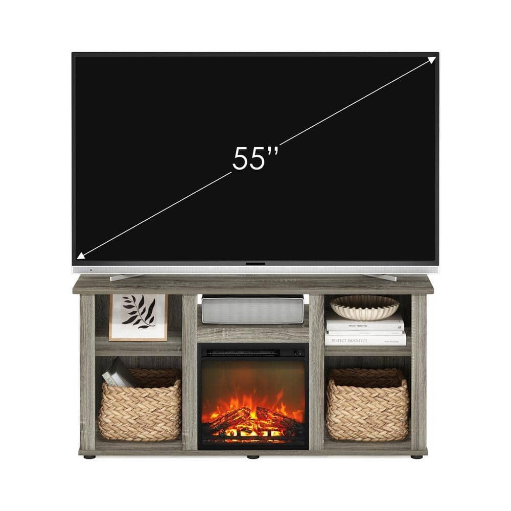 Furinno Jensen Fireplace TV Entertainment Center with Open Storage Compartment for TV up to 55 Inch, French Oak Grey