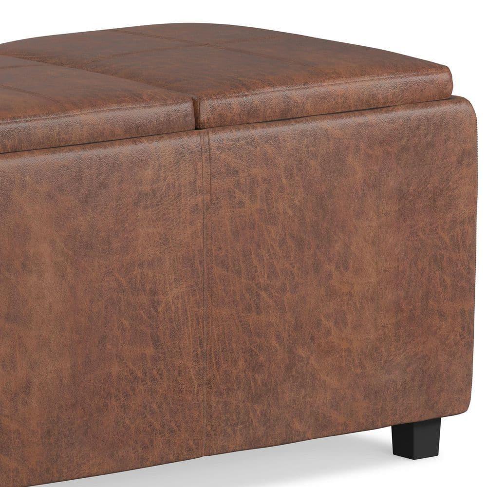 Simpli Home Avalon 42"W Upholstered Storage Ottoman with 3 Flip-Over Serving Trays