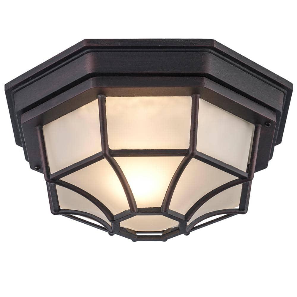 Trans Globe Lighting 40582 Wagon Wheel 1 Light Outdoor Flush Mount Ceiling Fixture - Rust