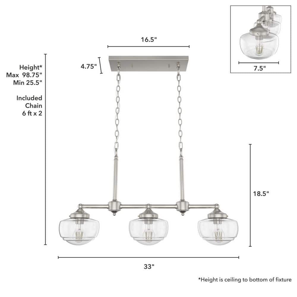 Saddle Creek 3 - Light Kitchen Island Linear Schoolhouse Chandelier