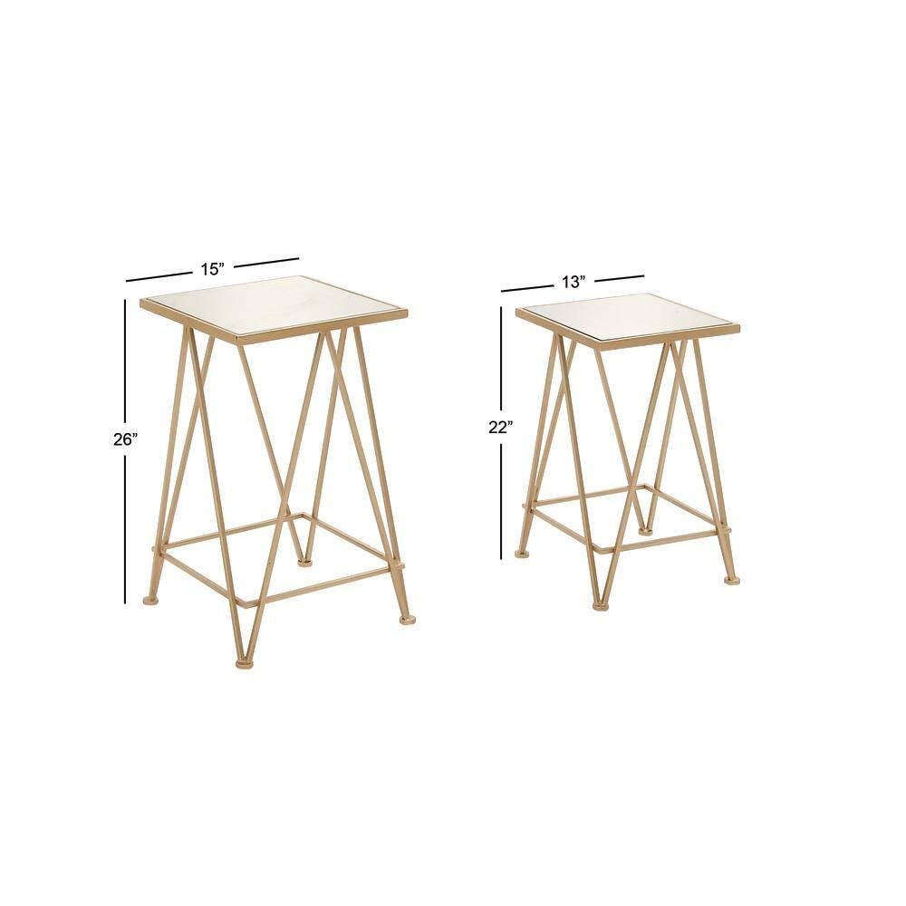 DecMode 15" x 26" Gold Metal Accent Table with Mirrored Glass Top, 2-Pieces