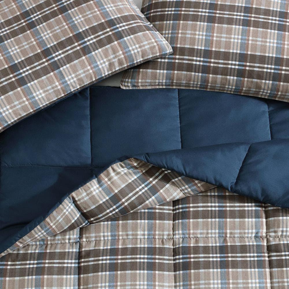 Eddie Bauer Rugged Plaid Brown Microsuede Reversible Duvet Cover Set