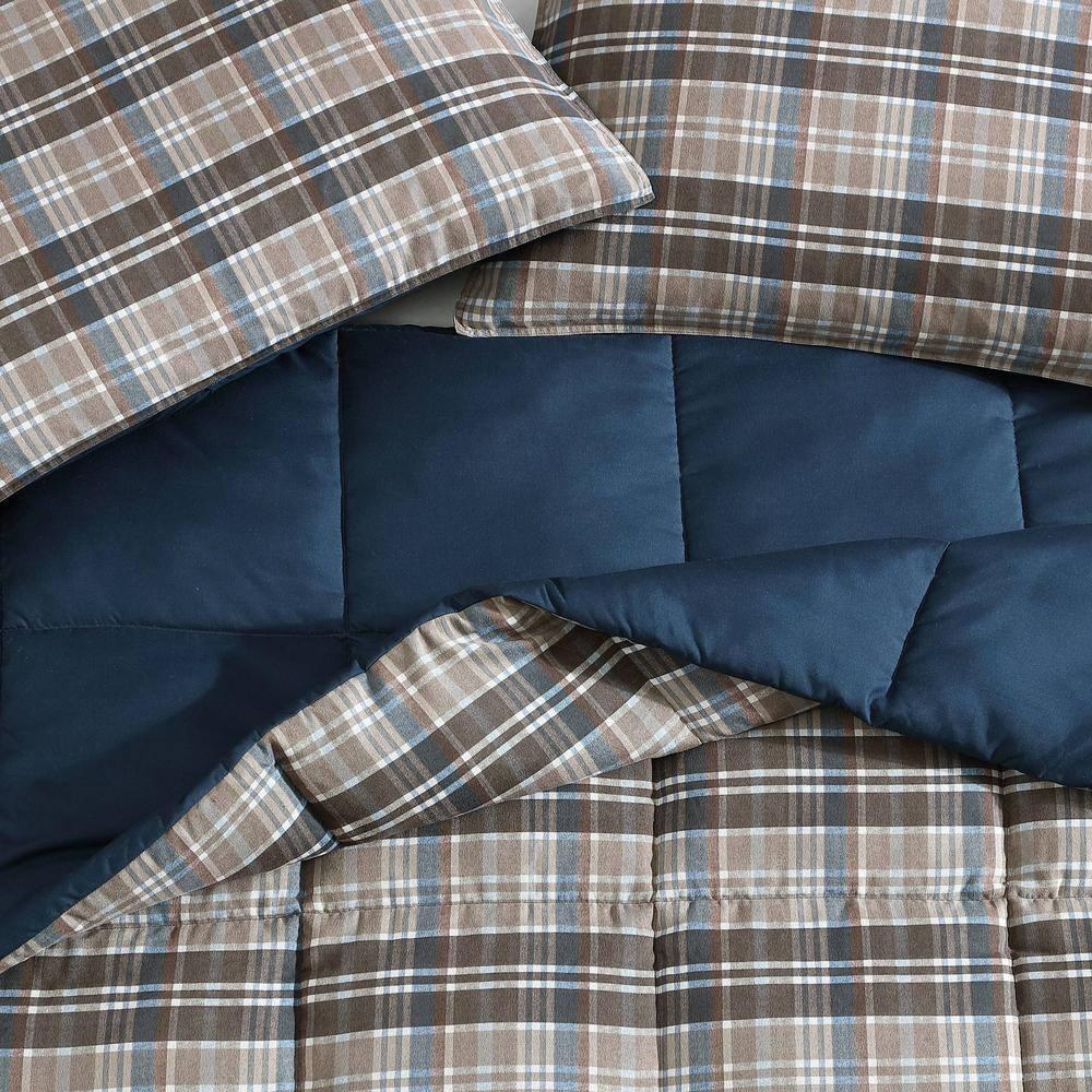 Eddie Bauer Rugged Plaid Brown Microsuede Reversible Duvet Cover Set