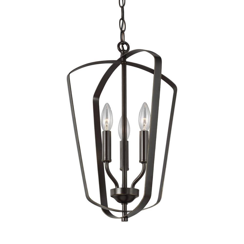 Romee Bronze 3-Light Classic Lantern Pendant with Glass Accents