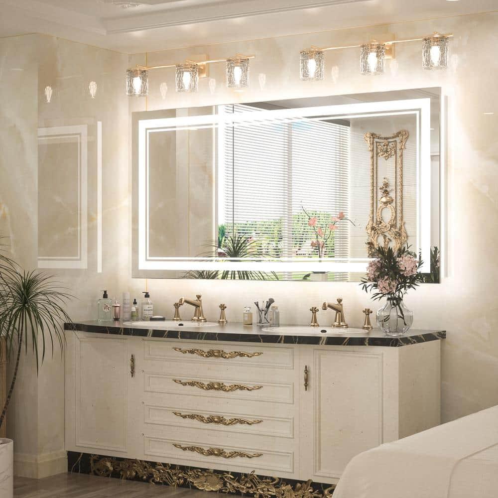 Keonjinn LED Bathroom Mirror 48" x 24" with Frontlit and Backlit, Stepless 3 Colors Temperature & Dimmable Wall Mirror, Tempered Glass, UL Listed LED Driver, Double LED Strips Lighted Vanity Mirror