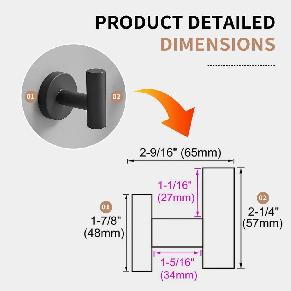 BWE 4-Pieces Round Shape J-Hook Robe/Towel Hook Wall Mount Bathroom Storage Modern in Matte Black