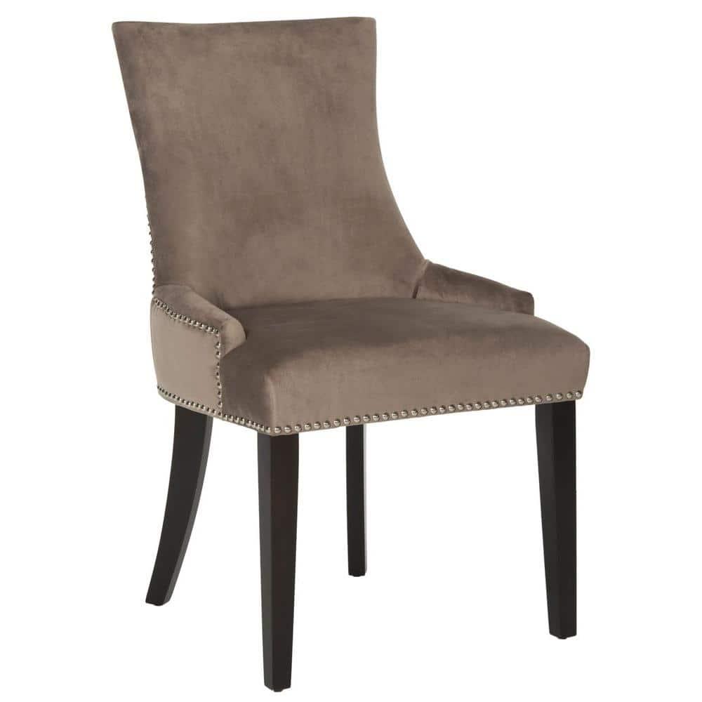 Lester 19"H Dining Chair (Set of 2) with Nickel Nail Heads - Mushroom - Safavieh