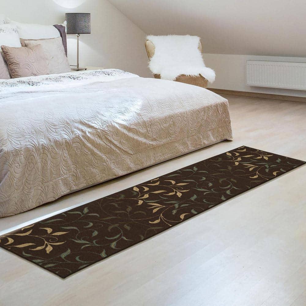 Ottohome Non-Slip Leaves Area Rug For Living Room, Hallway Runner, Entryway Rug, Brown