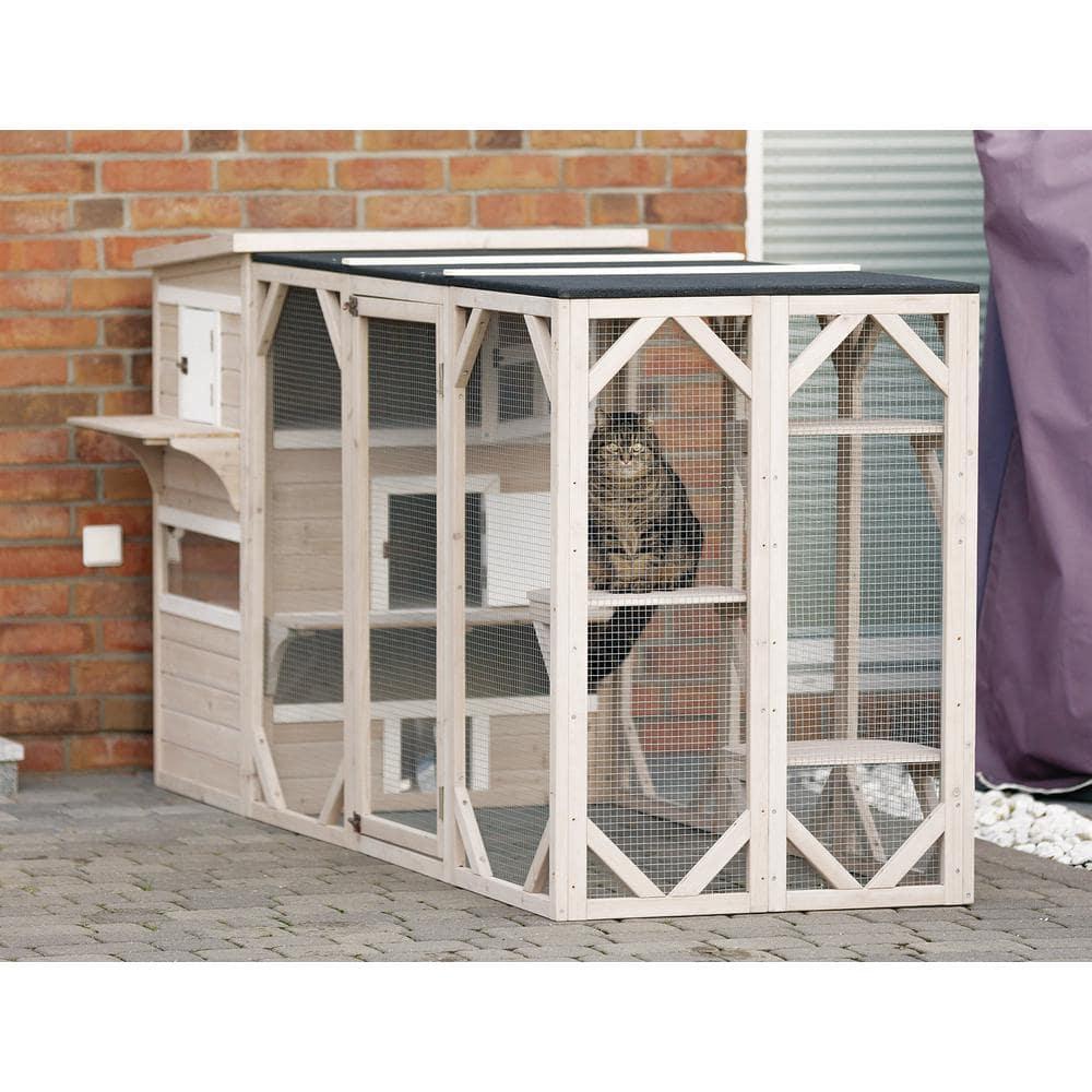 TRIXIE 3-Story Outdoor Cat House, Large Weatherproof Cat Shelter, Multiple Doors and Windows, Cat Condo