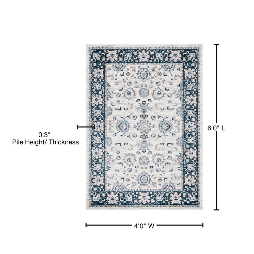 Isabella ISA940 Power Loomed Area Rug - Cream/Navy - 4'x6' - Safavieh