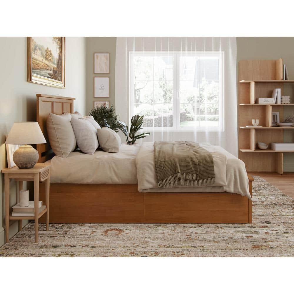 AFI Madison Queen Platform Bed with Matching Footboard and Storage Drawers, Light Toffee