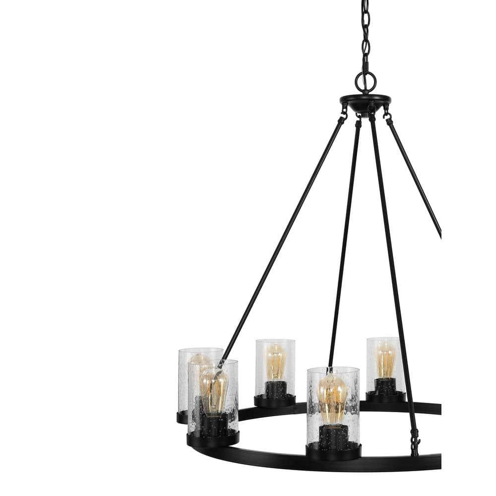 JONATHAN Y JYL7554A Coronet 33.5" 8-Light Iron/Seeded Glass Rustic Farmhouse Round LED Chandelier, Industrial, Vintage for living room, dinning room, bedroom Bulb Included, Oil Rubbed Bronze