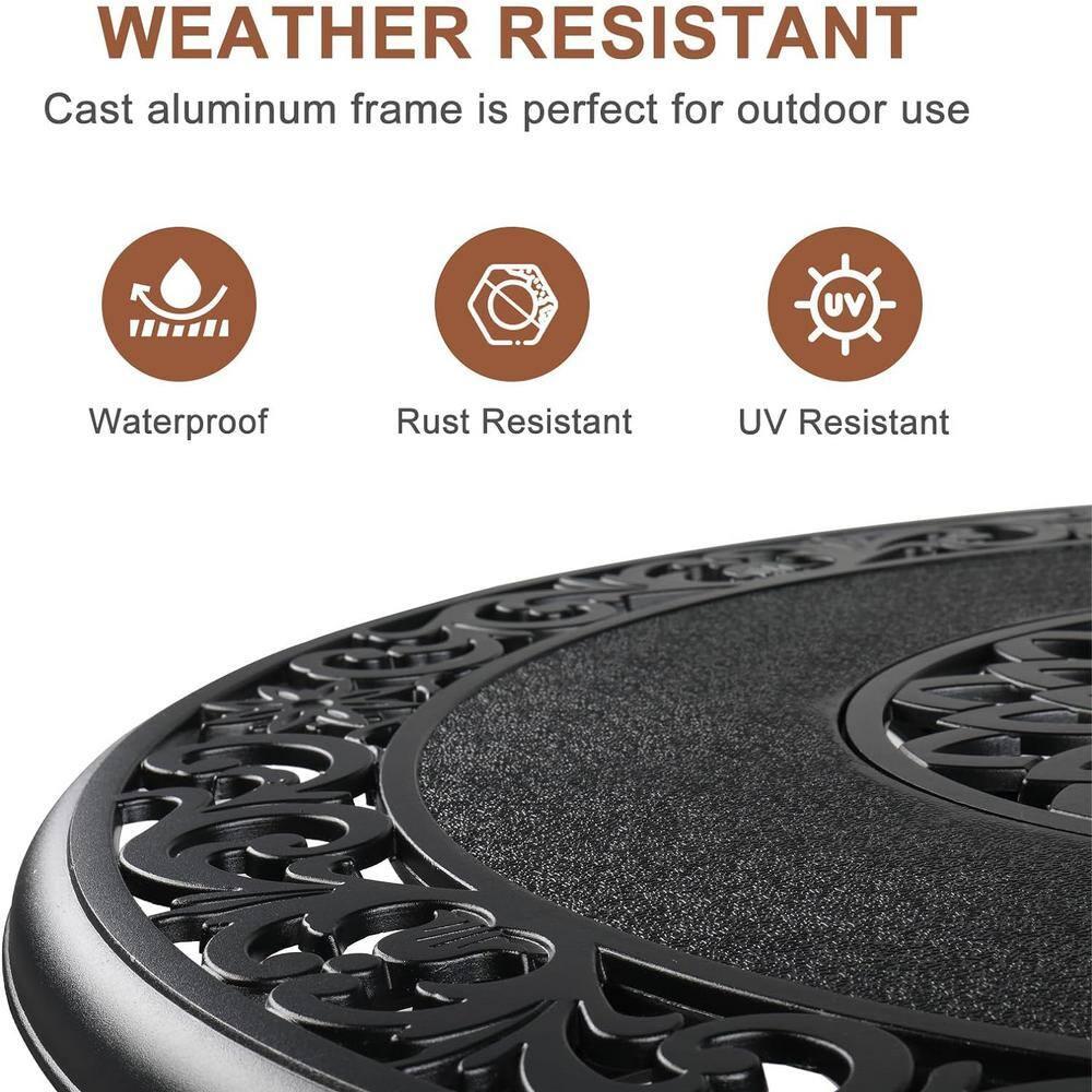 Black Cast Aluminum Round Outdoor Bar Table with Umbrella Hole