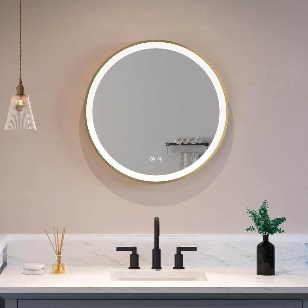 Deluxe Living Modern Round Illuminated Dimmable LED Anti Fog Makeup Bathroom Vanity Mirror