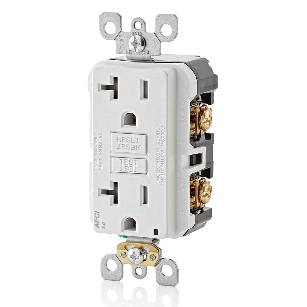 Leviton AFCI Outlet, 20 Amp, Self Test, Tamper-Resistant with LED Indicator Light, Protection from Electrical Fires, AFTR2-W, White
