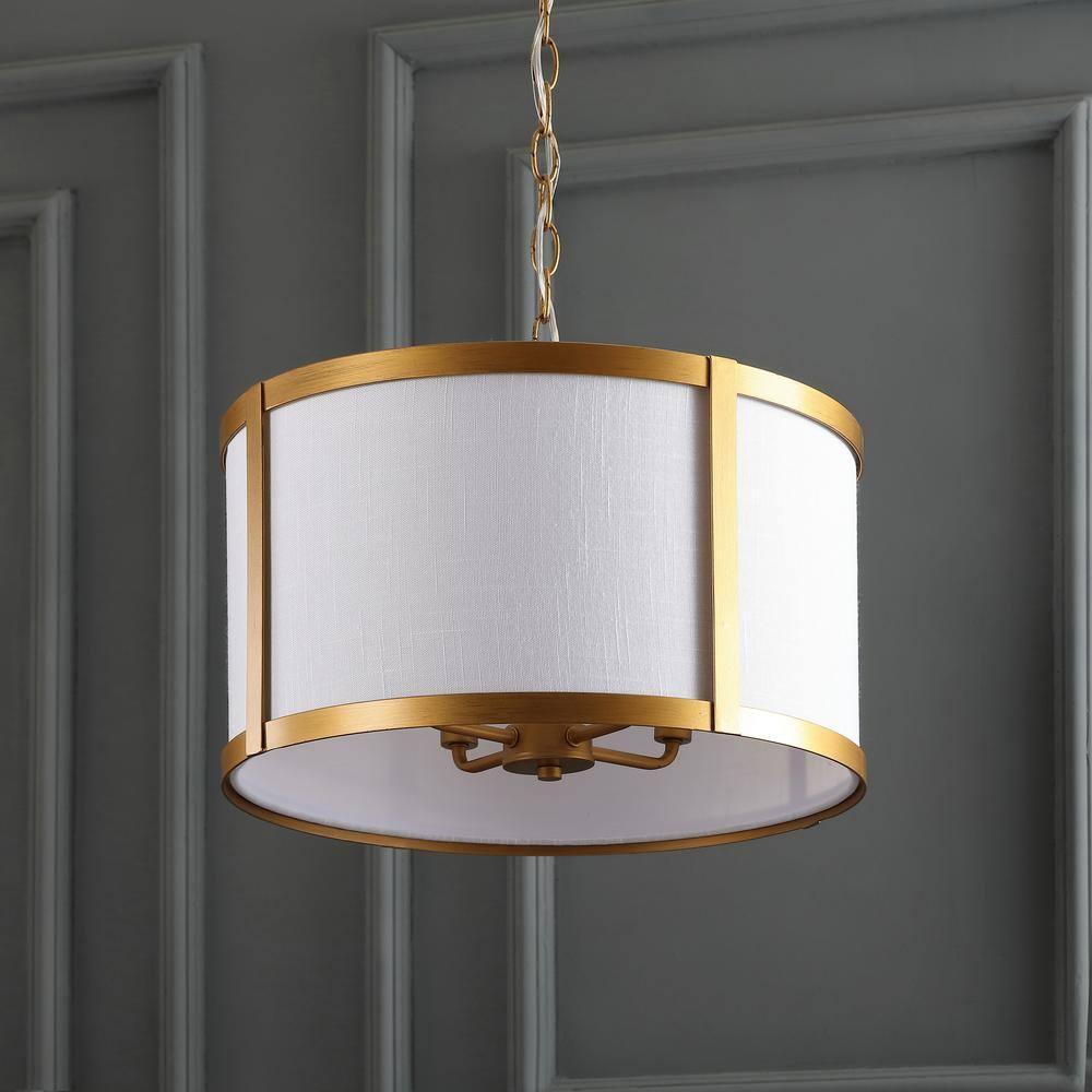 Thatcher 17" Metal LED Pendant Light, Gold/White