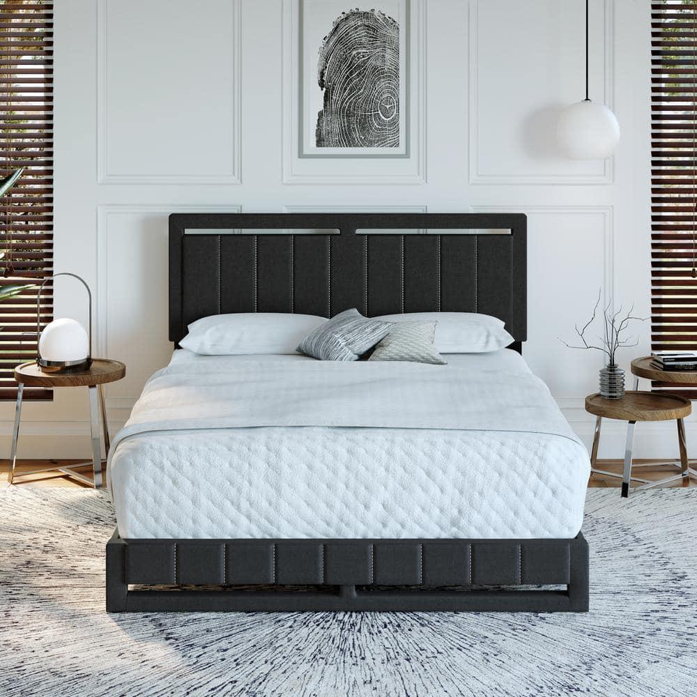 Boyd Sleep Senata Upholstered Linen Platform Bed Black Queen