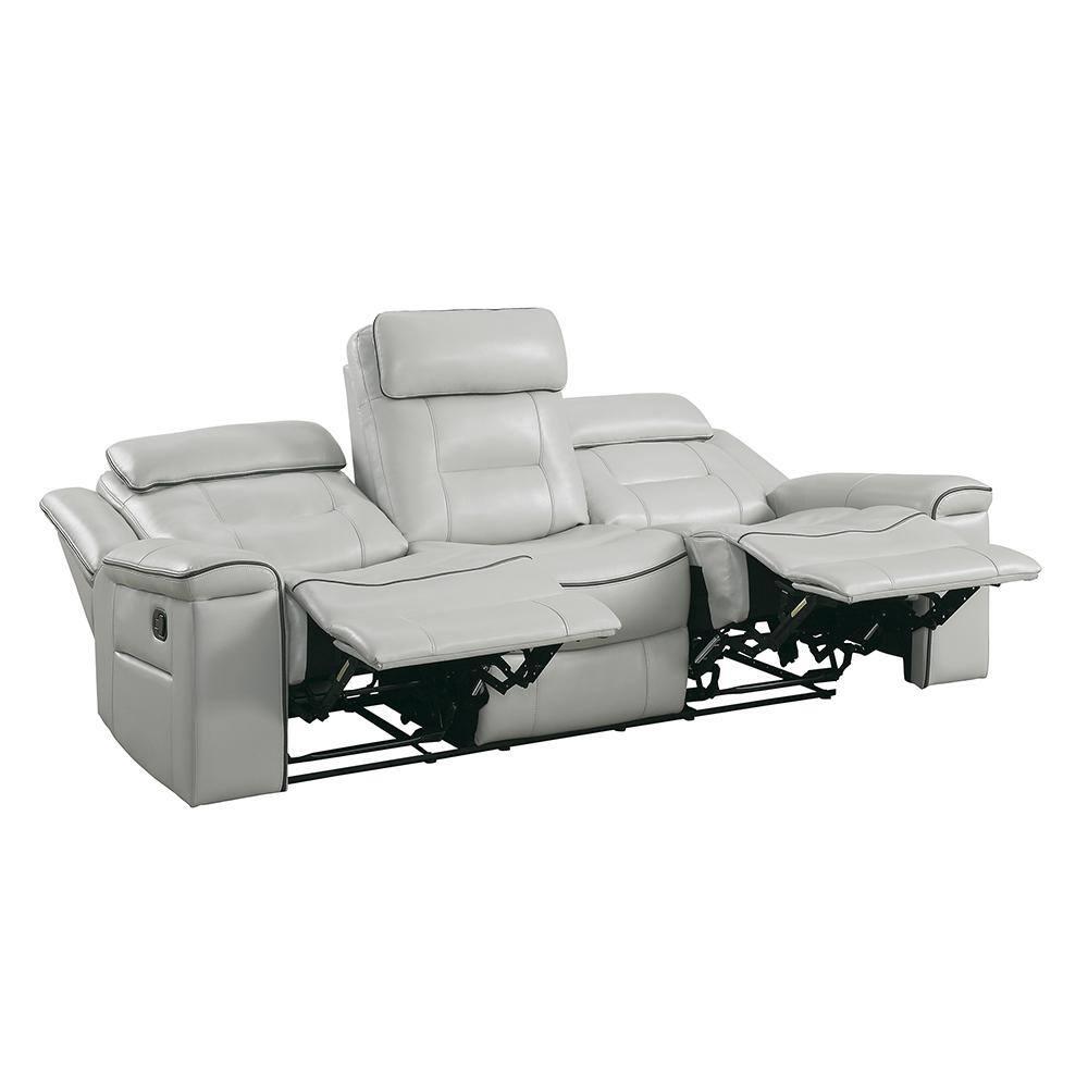 Homelegance Darwan 88" Leather Gel Double Reclining Sofa, Light Gray