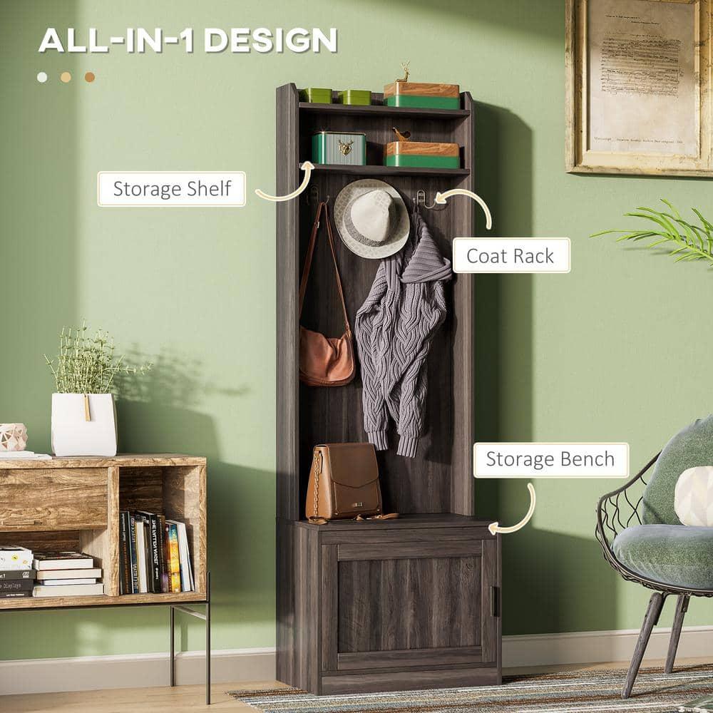 HOMCOM Rustic Hall Tree with Shoe Storage Bench, Entryway Bench with Coat Rack, Accent Coat Tree with Storage Shelves for Hallway, Mudroom, Brown