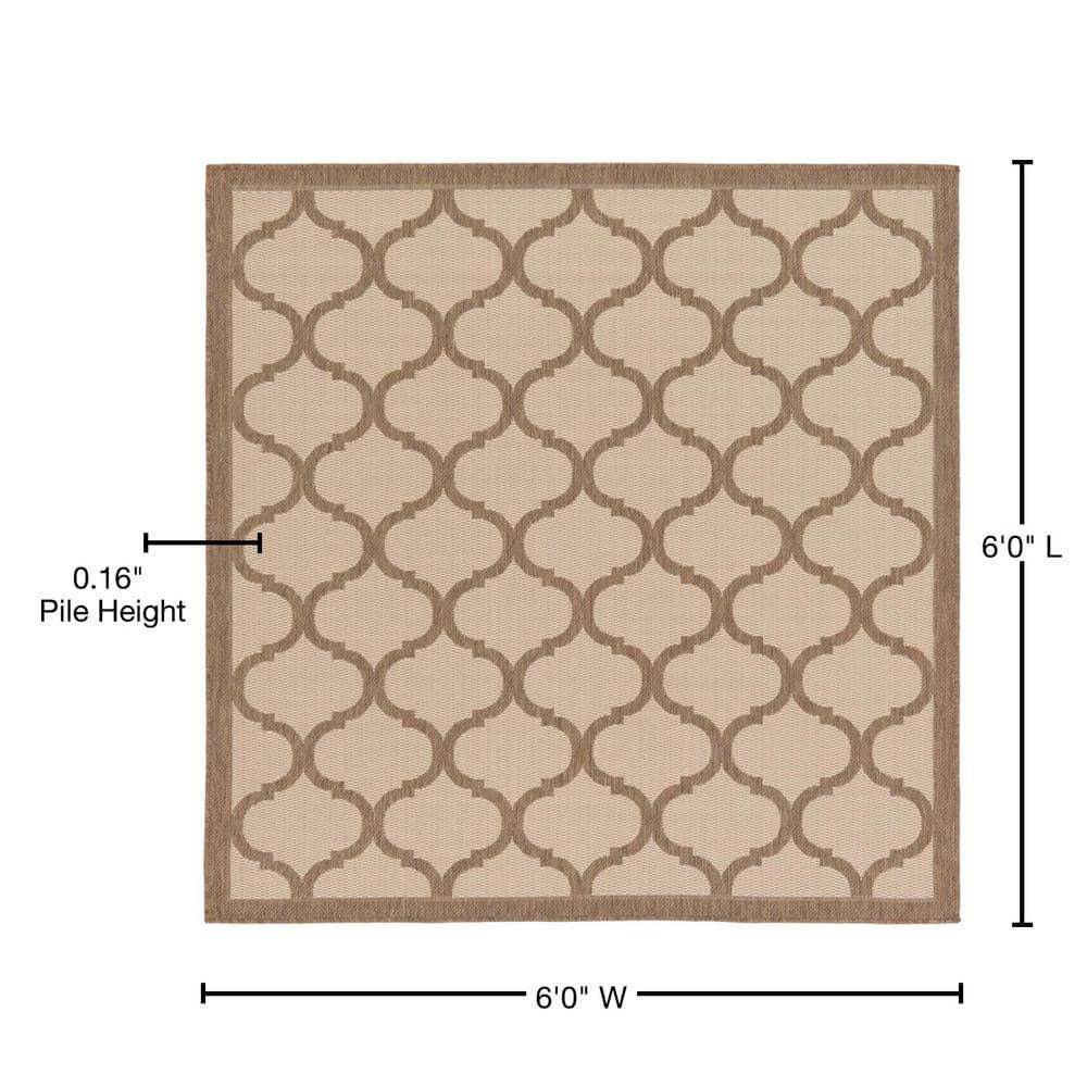 Unique Loom 6' 1 x 6' 1 Square Beige and Brown Outdoor Trellis Moroccan Area Rug