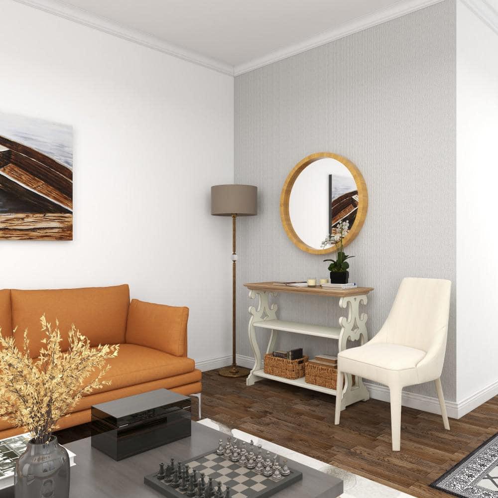 DecMode 32" x 32" Brown Minimalistic Wall Mirror with Natural Wood Grains