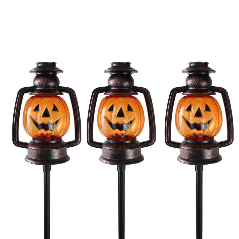 Northlight Seasonal Orange Flickering Halloween Jack O' Lantern Pathway Markers 16.75" (Set of 3)
