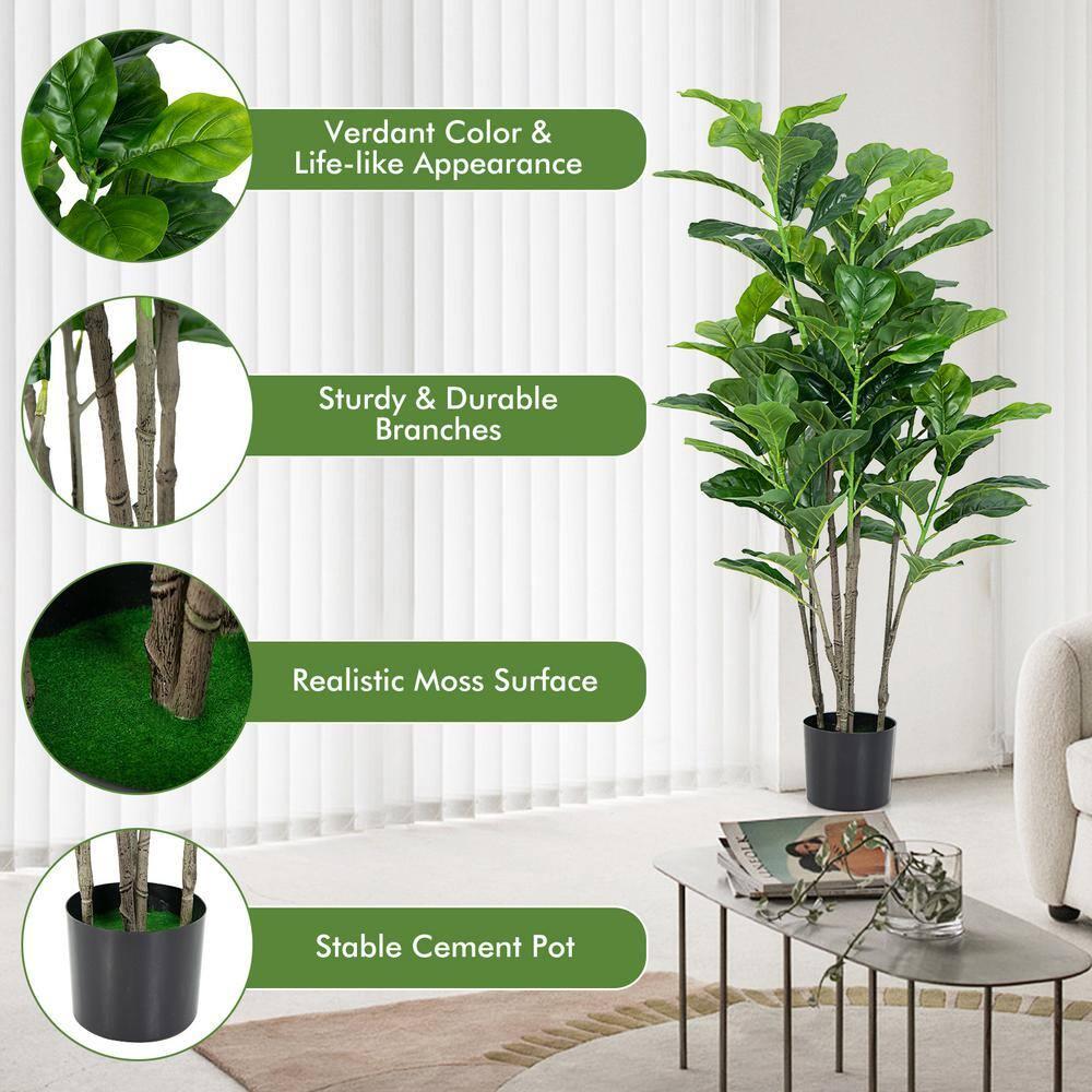 51-Inch Green Artificial Fiddle Leaf Fig Tree in Black Pot, Set of 2