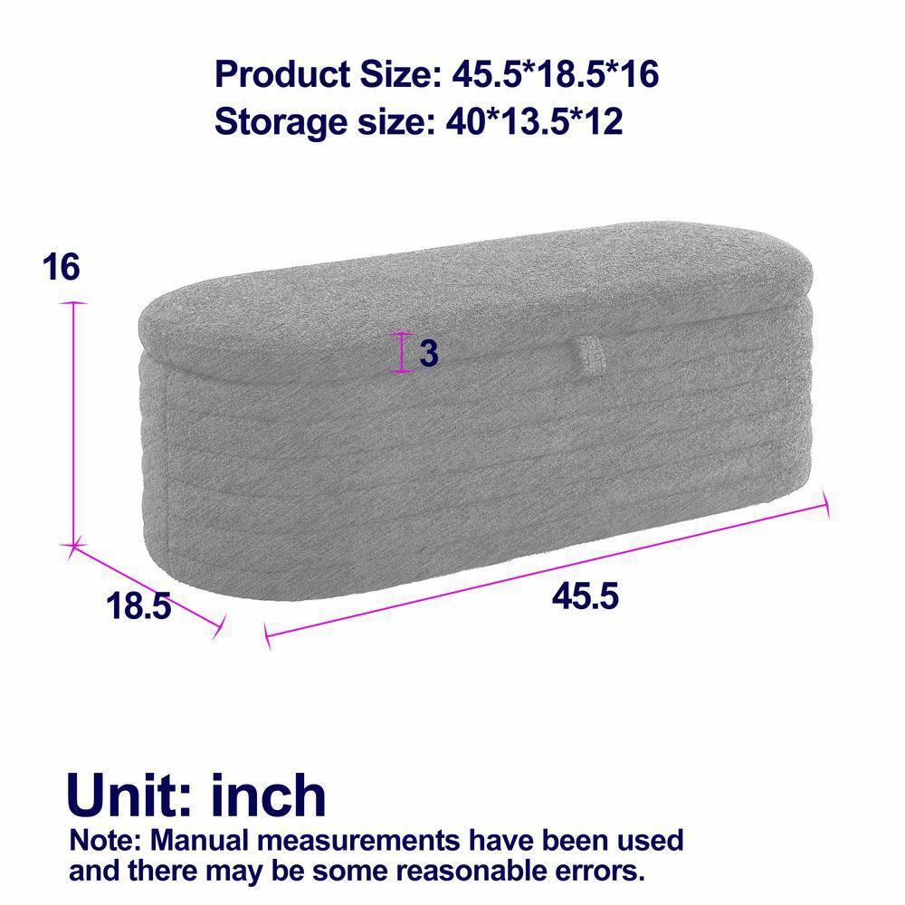 Modern Oval Storage Ottoman Bench, Upholstered Boucle Teddy Fabric End Of Bed Bench With Storage, End Of Bed Stool With Safety Hinge For Bedroom, Living Room, Entryway