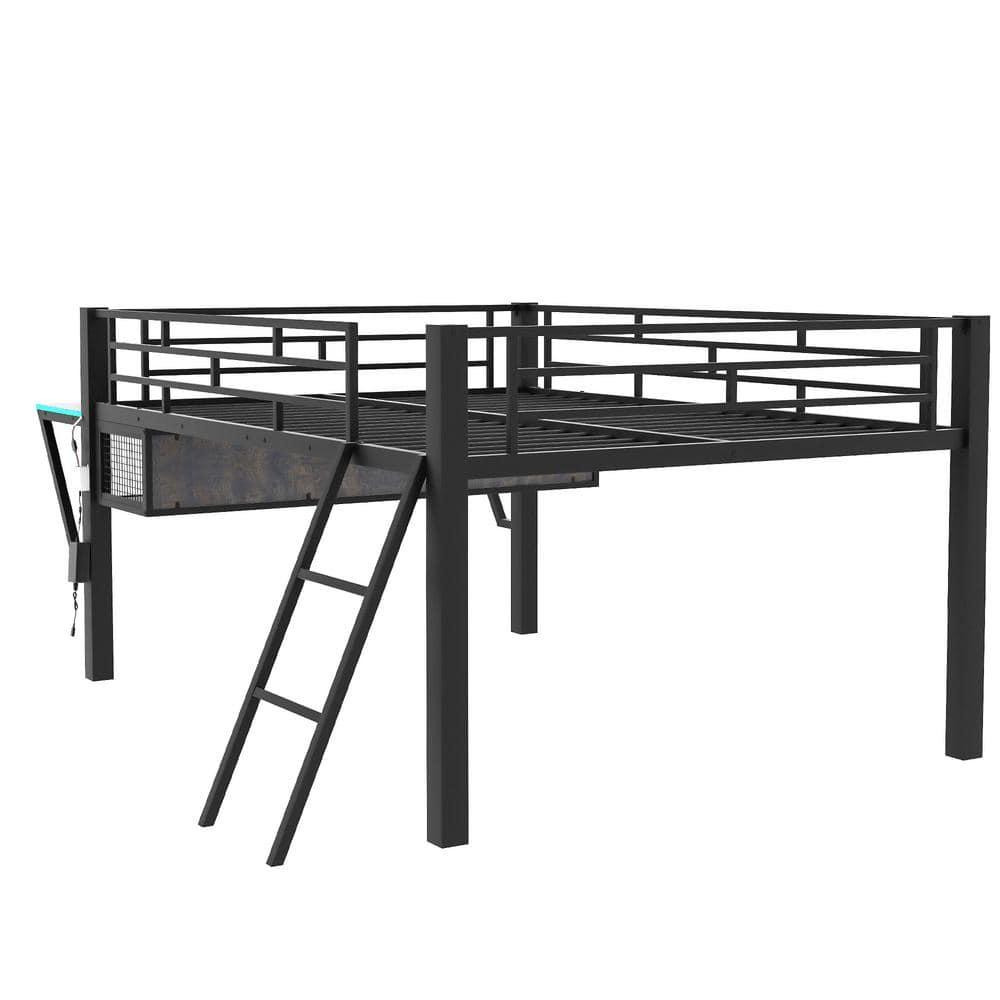 DreamBuck Full Size Gaming Loft Bed with Desk, LED and Storage Space, Metal Loft Bed Frame with Vented Mesh Undercarriage Storage, Modern Full Loft Beds for Teens, No Box Spring Needed