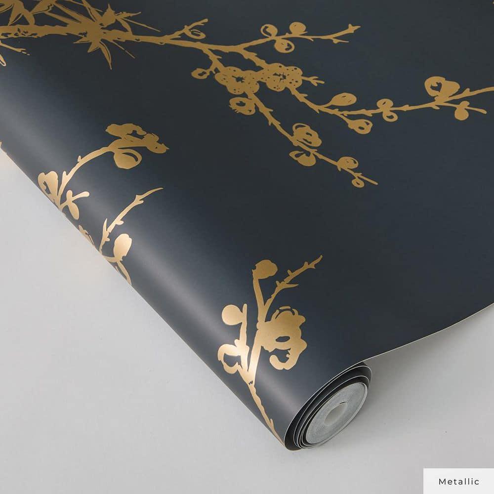 Tempaper & Co.® x Cynthia Rowley Bird Watching Removable Peel and Stick Wallpaper, Black and Gold, 56 sq ft: Vinyl, Self-Adhesive