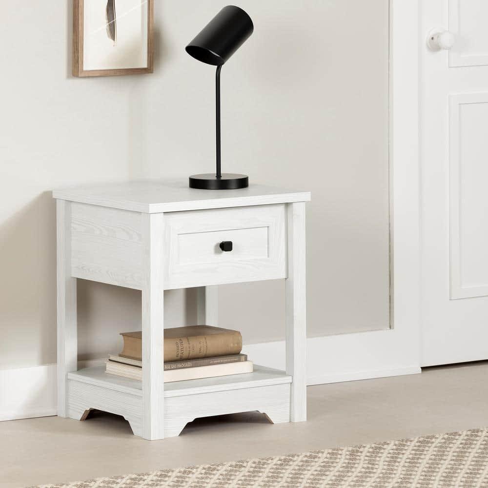 Farnel End Table White Pine - South Shore: Elegant Accent Furniture with Storage Drawer & Shelf