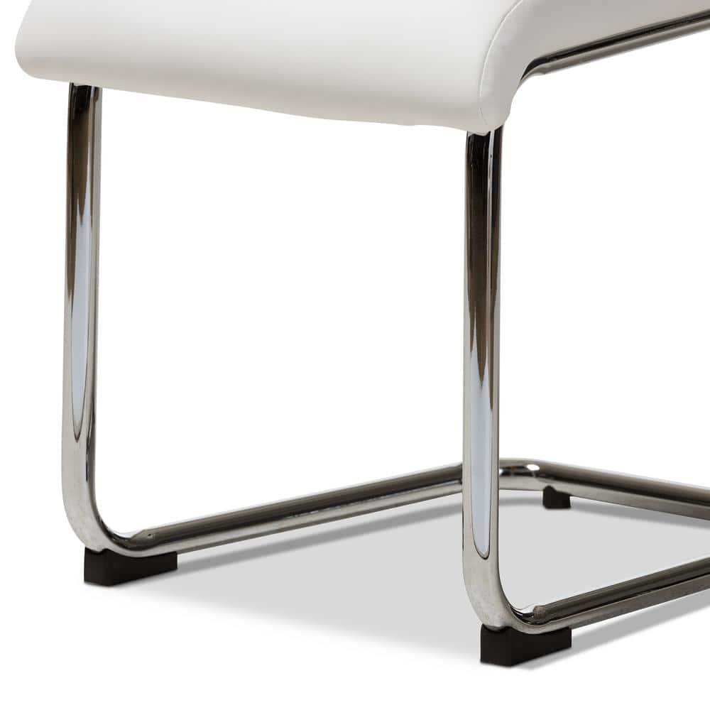 Baxton Studio Set of 4 Marlys Modern and Contemporary Faux Leather Upholstered Dining Chairs White: Chrome-Finished Legs, Mid-Century Design