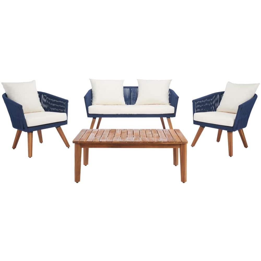 Velso 4 Pc Living Set - Indoor/Outdoor - PAT7072 - Navy/Beige - Safavieh