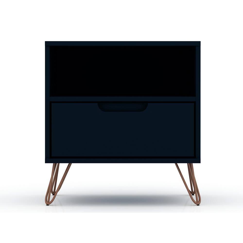 Set of 2 Rockefeller 1 Drawer Nightstands Tatiana Midnight Blue - Manhattan Comfort
