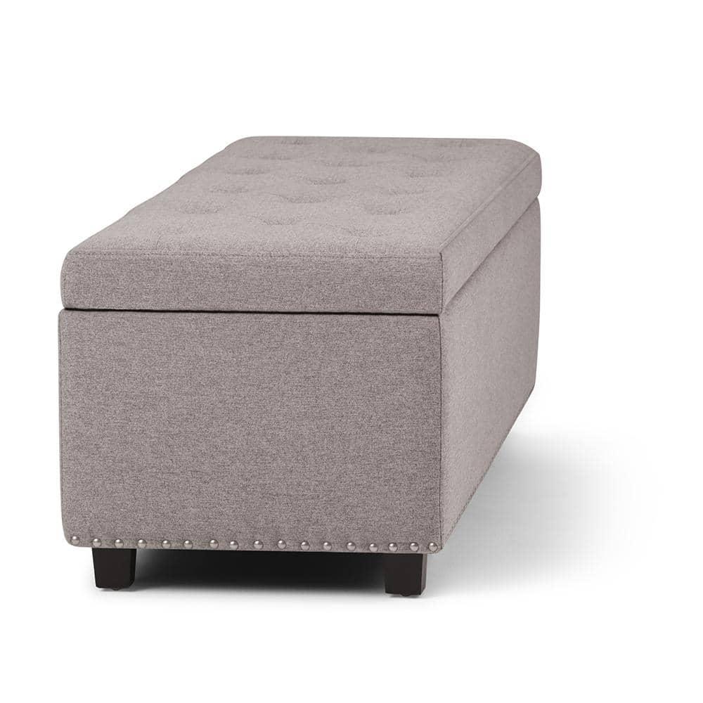 Simpli Home Hamilton 48"W Upholstered Storage Ottoman Bench with Lift-Top Lid, Tufted Design, and Nailhead Trim