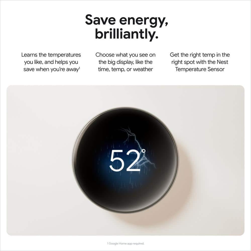 Google Nest Learning Thermostat (4th Gen) with Nest Temperature Sensor (2nd Gen) - Black: Wi-Fi, Energy Star, App Control