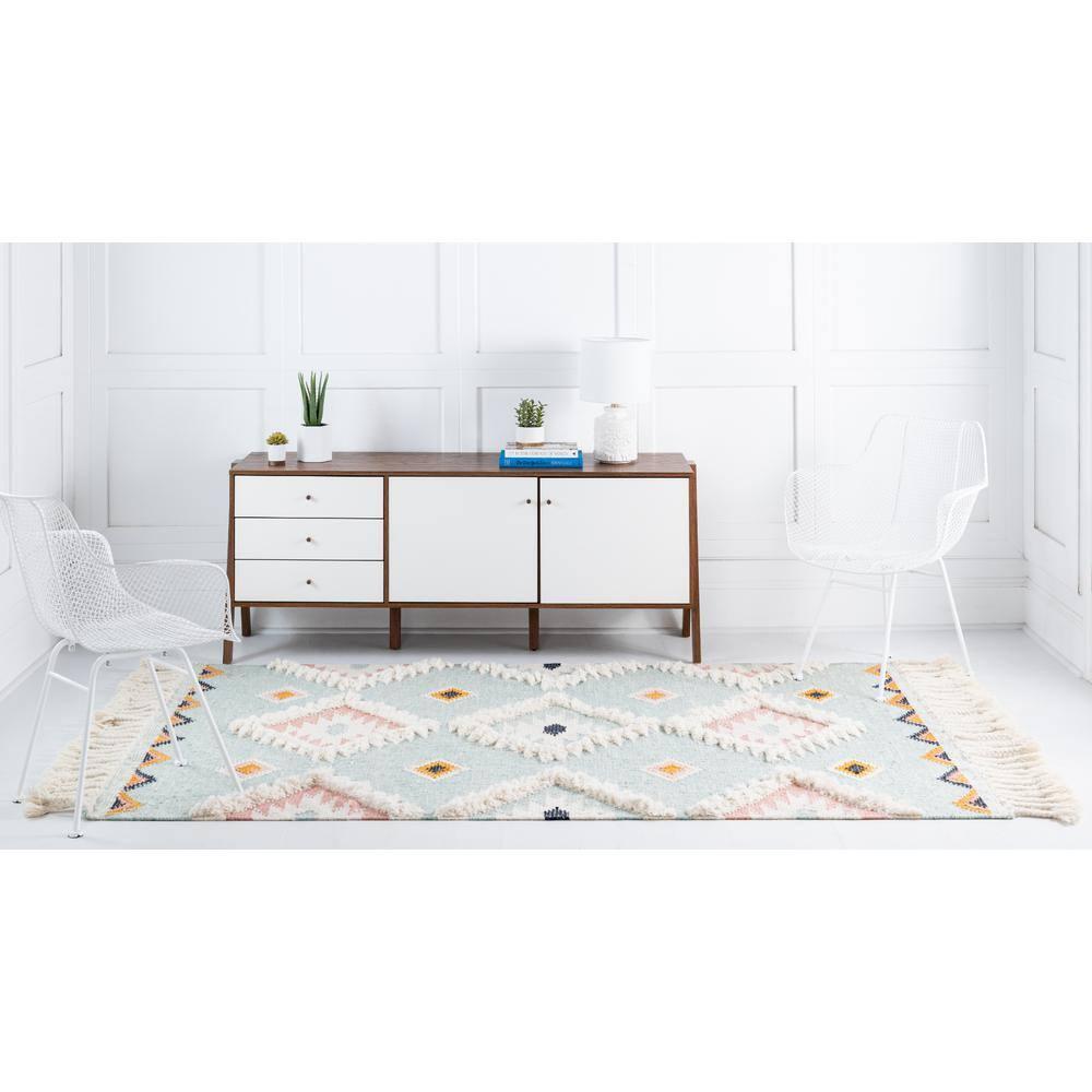 Unique Loom 5' 1 x 8' 0 Mesa Papago Light Aqua Area Rug