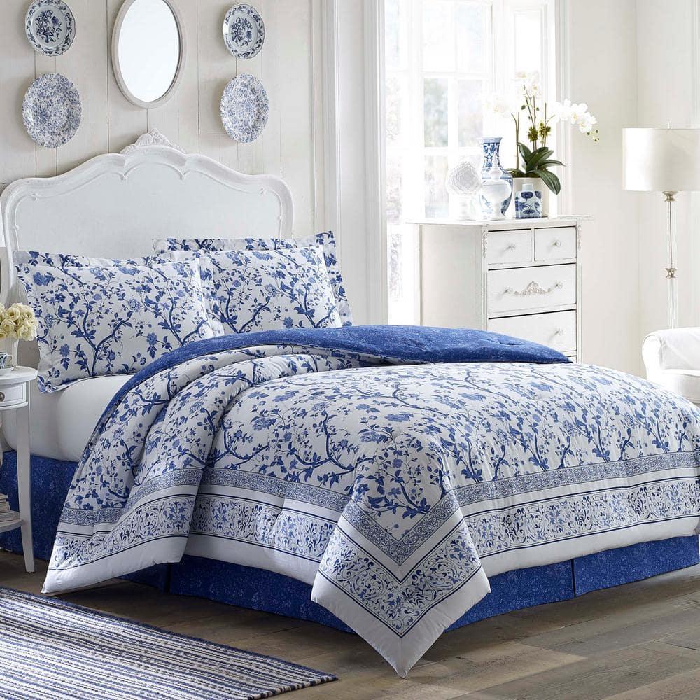 Laura Ashley Charlotte Cotton Reversible Blue Comforter Set