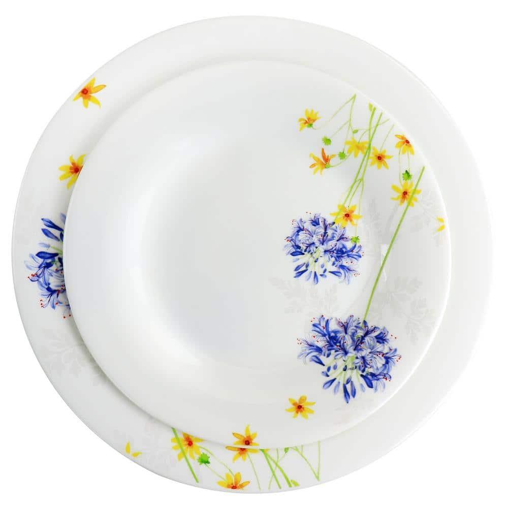Gibson Ultra 97245.12 Tempered Opal Glass Dinnerware Set, Violet Floral - 12 Piece