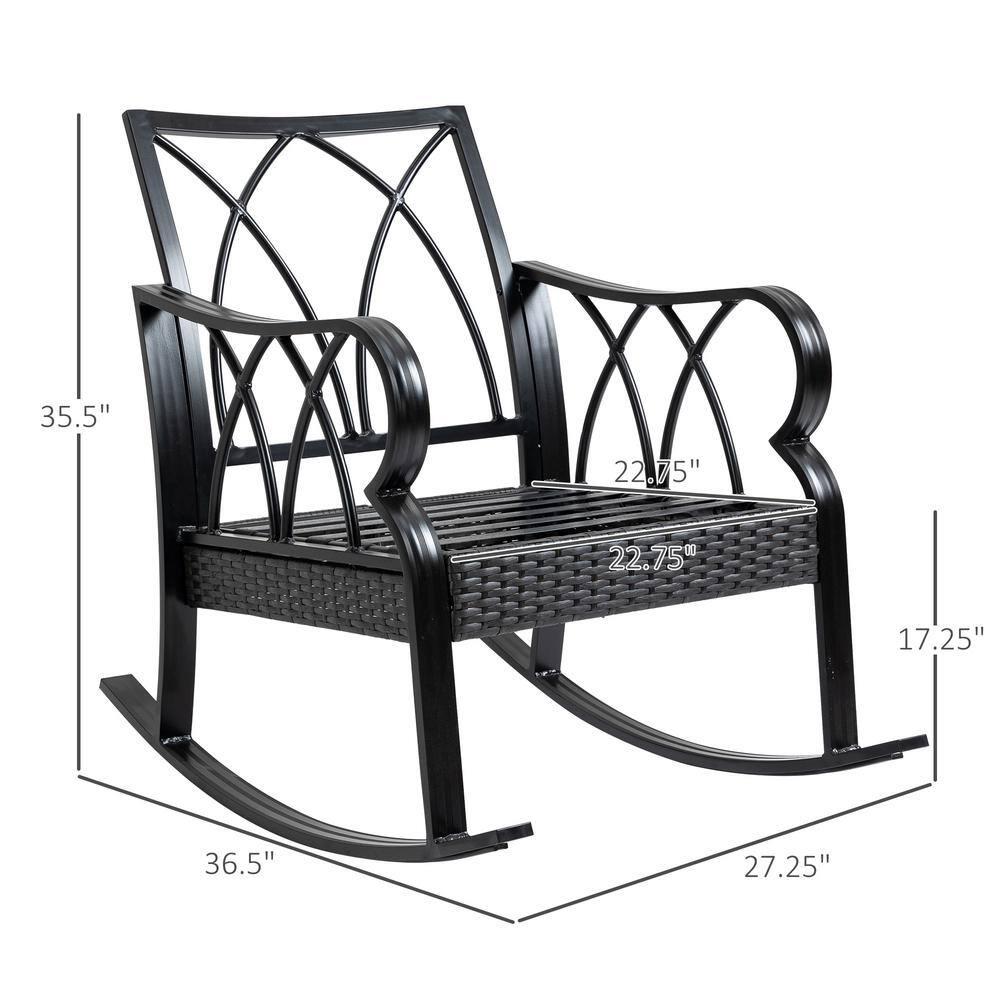 Mercer41 Outsunny Outdoor Wicker Rocking Chair with Padded Cushions, Aluminum Furniture Rattan Porch Rocker