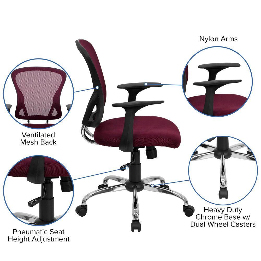 Flash Furniture Mid-Back Burgundy Mesh Swivel Task Office Chair with Chrome Base and Arms