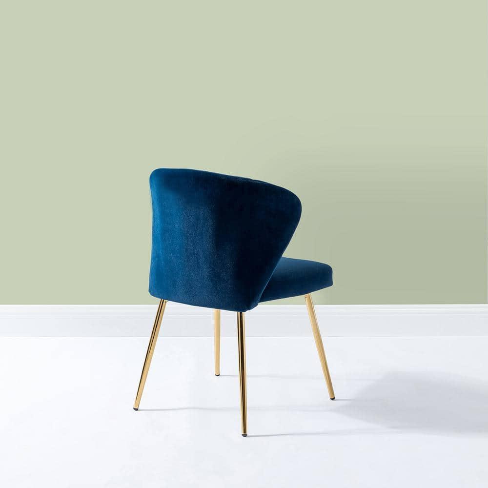 Home Velvet Dining Chairs Set of 2 Upholstered Wingback Accent Side Chairs Metal Legs Living Room Kitchen Navy