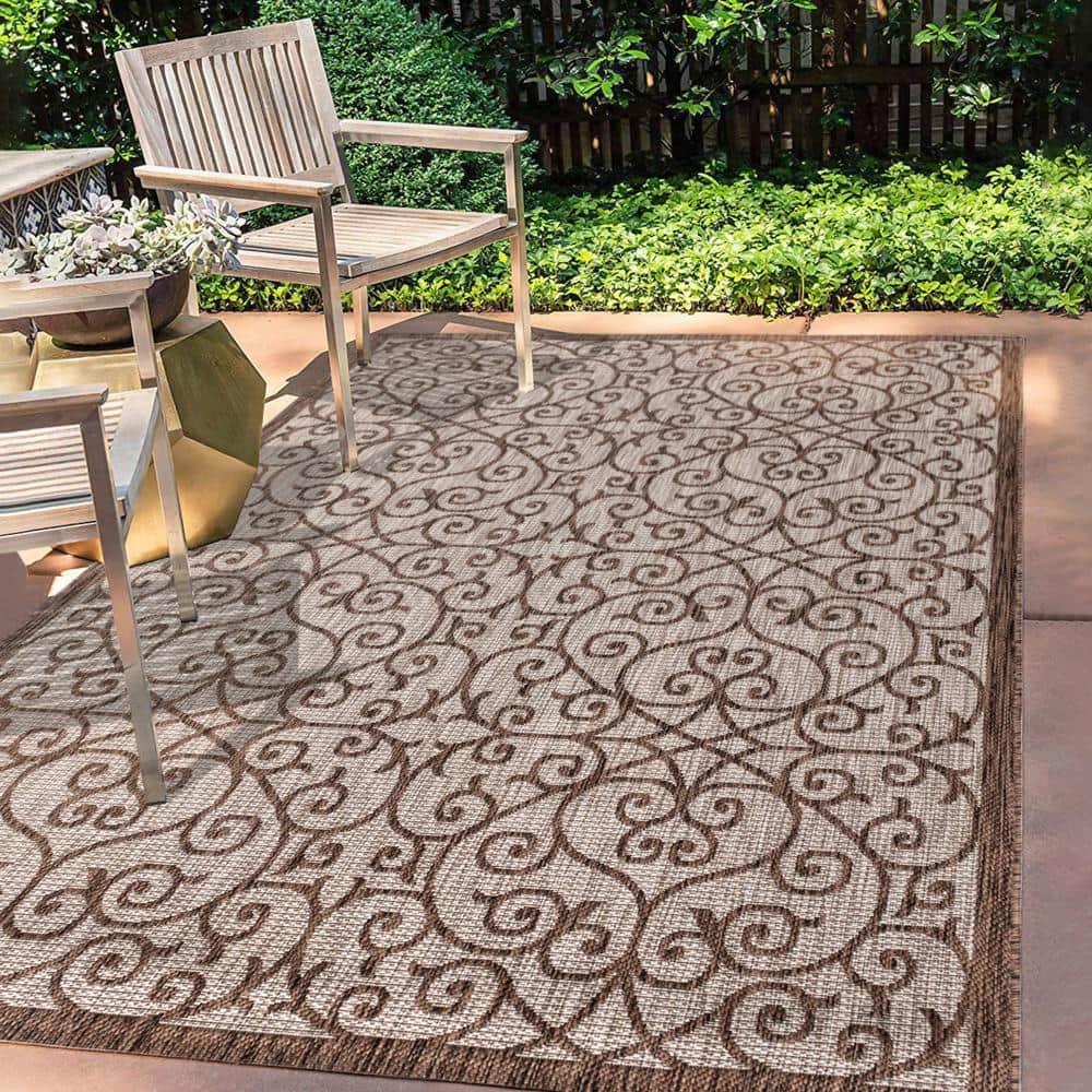 3'x5' Madrid Vintage Filigree Textured Weave Indoor/Outdoor Area Rug, Taupe/Espresso - JONATHAN Y