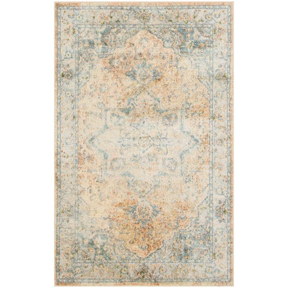 Nourison Astra Machine Washable Vintage Medallion Indoor Rug Beige Blue 2'2" x 4'