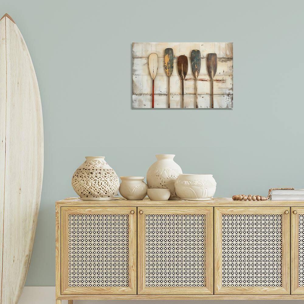 Stupell Industries Rustic Oar Lineup Nautical & Beach Painting Wrapped Canvas Art Print Wall Art, 24 x 16