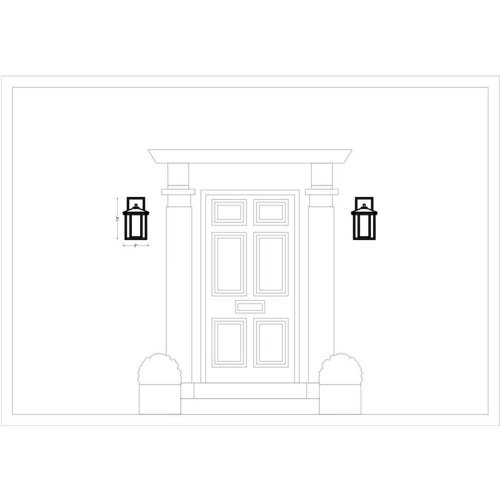Hunnington 14 in. H 1-Light Outdoor Black Wall Lantern Sconce with Clear Seeded Glass Panels
