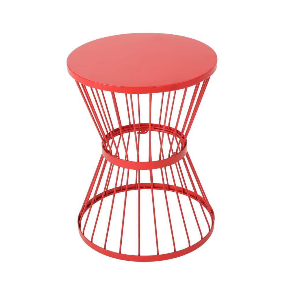Noble House Lassen Outdoor Metal 16 Inch Side Table in Matte Red