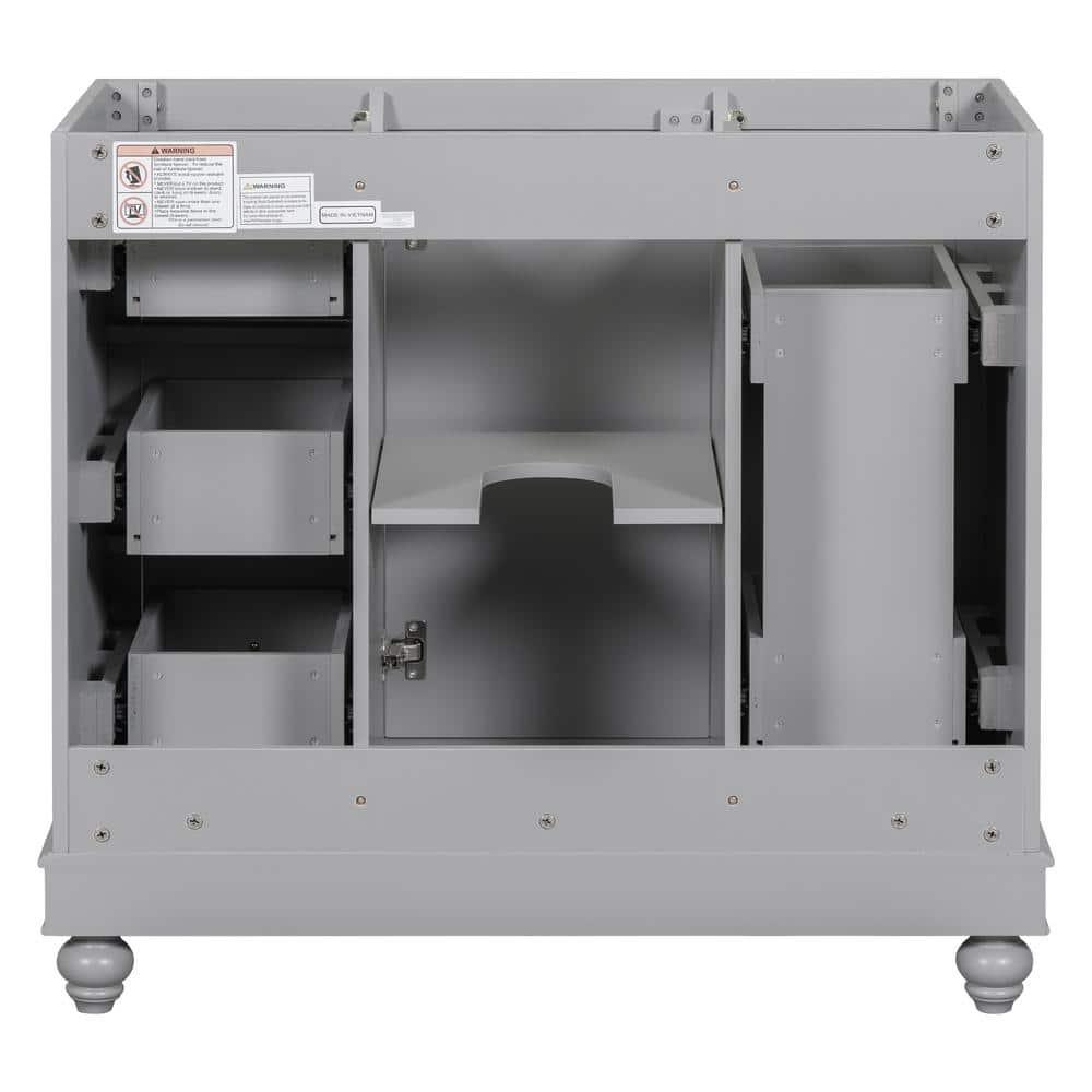 36 in. Gray Solid Wood Freestanding Bath Vanity Cabinet