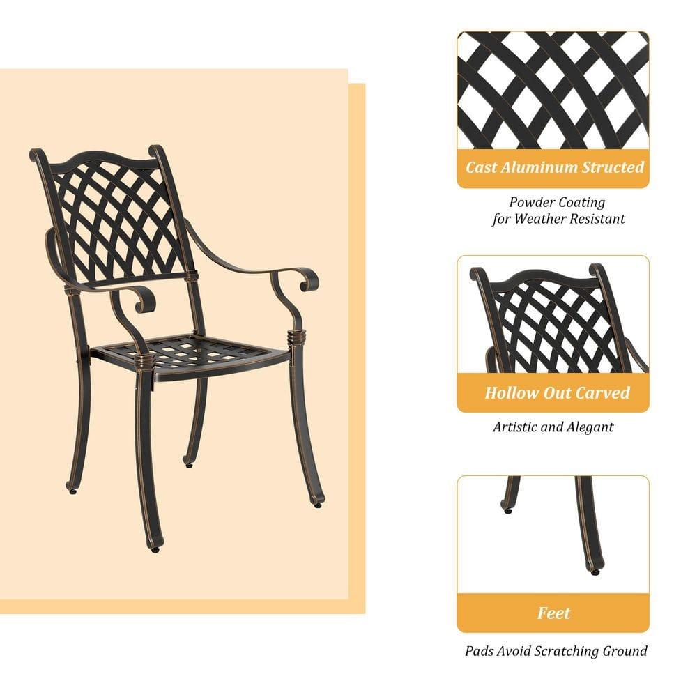 PATIO-IN Outdoor Dining Set, 7-Piece Cast Aluminum Patio Table and Chairs Set, Black